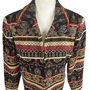 Coldwater Creek Womens Black Floral Tapestry Lined Open Jacket‎ Size Medium